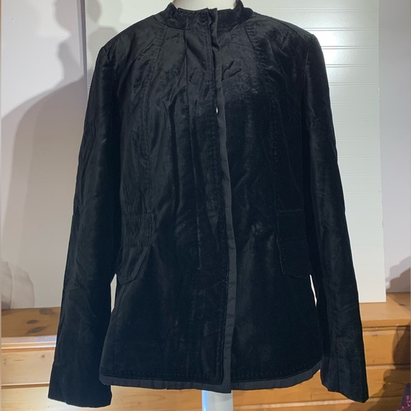 Women’s size 16 ColdWater creek black velvet Nehru collar jacket hidden buttons - Picture 6 of 12